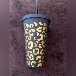 Gold Leopard Print Reusable Tumbler with Straw